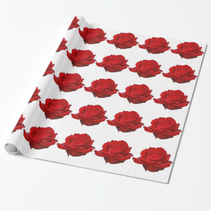 Papier Cadeau Rose rouge sur blanc