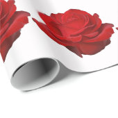 Papier Cadeau Rose rouge sur blanc (Coin rond)