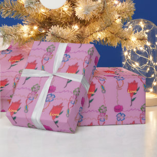 Papier Cadeau Rose rouge sur fond rose : impression artistique/g