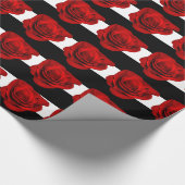 Papier Cadeau Rose rouge sur le Mariage des rayures noir et blan (Coin)