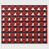 Papier Cadeau Rose rouge sur le Mariage des rayures noir et blan (Plat)