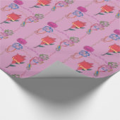 Papier Cadeau Rose rouge sur rose : Art Floral Frontière Imprime (Coin)