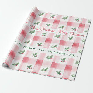 Papier Cadeau Rose Rouge Vert Noël Rétro Personnalisé