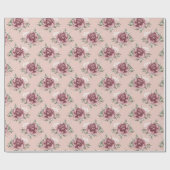 Papier Cadeau Rose rustique rose rose or vert bohème floral (Plat)