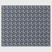 Papier Cadeau Rose saumon bleu marine floral (Plat)