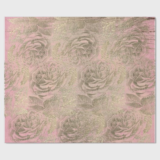 Papier Cadeau Rose Silver Grey Floral Rose Foxier Gold Pink (Plat)