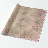 Papier Cadeau Rose Silver Grey Floral Rose Foxier Gold Pink (Déroulé)