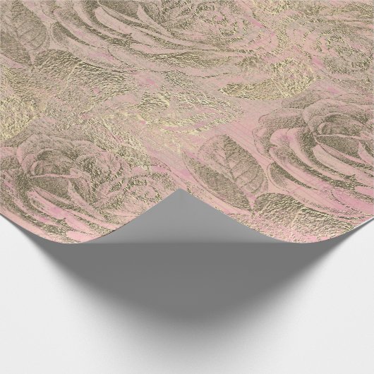 Papier Cadeau Rose Silver Grey Floral Rose Foxier Gold Pink (Coin)