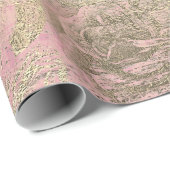 Papier Cadeau Rose Silver Grey Floral Rose Foxier Gold Pink (Coin rond)