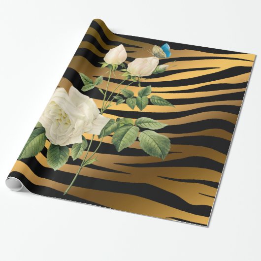 Papier Cadeau Rose Tigar de luxe moderne Black Gold (Déroulé)
