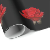 Papier Cadeau Rose très rouge sur noir (Coin rond)