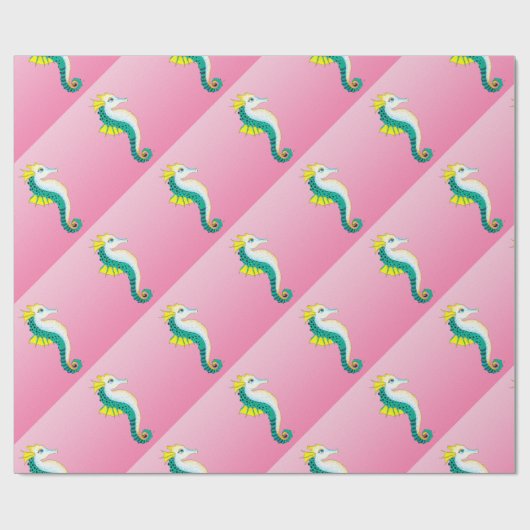 Papier Cadeau rose turquoise d'hippocampe (Plat)