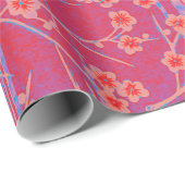 Papier Cadeau ROSE TURQUOISE SAKURA FLEURS JAUNES Floral (Coin rond)