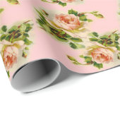 Papier Cadeau Rose victorien rose (Coin rond)