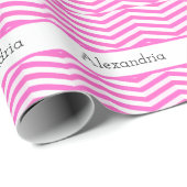 Papier Cadeau Rose vif et blanc rayures chevron (Coin rond)