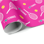Papier Cadeau Rose vif J'aime le tennis, Enveloppement (Coin rond)