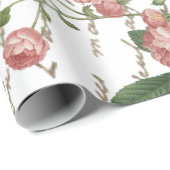 Papier Cadeau Rose Vintage français Script Gold (Coin rond)