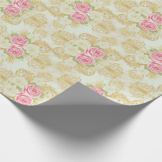 Papier Cadeau Rose vintage romantique et damas or