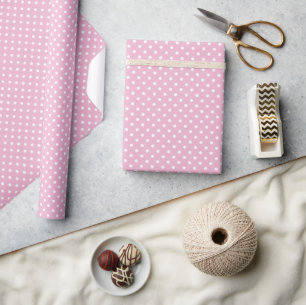 Papier Cadeau Rose vintage rose rose blanc motif à pois