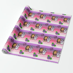 Papier Cadeau Rose Violet Fantaisiste Fée, Fleurs, Papillons