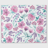 Papier Cadeau Rose violet Turquoise Aquarelle Fleurs Motif (Plat)