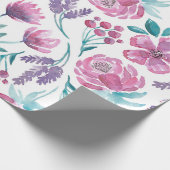 Papier Cadeau Rose violet Turquoise Aquarelle Fleurs Motif (Coin)