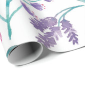Papier Cadeau Rose violet Turquoise Aquarelle Fleurs Motif (Coin rond)