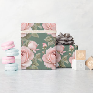 Papier Cadeau Roses anglaises classiques en rose blush 