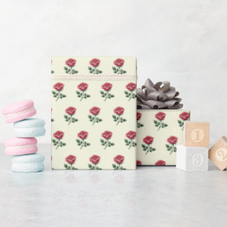 Papier Cadeau Roses Aquarelle Rose Clair sur Fond Beige