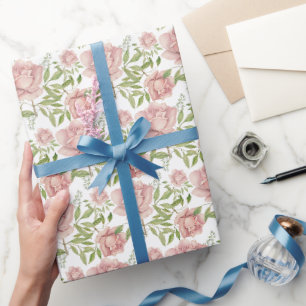 Papier Cadeau Roses Aquarelle Rose Pâle