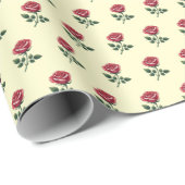 Papier Cadeau Roses aquarellées roses féminines sur fond crème (Coin rond)