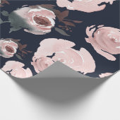 Papier Cadeau Roses aquarelles roses sur fond bleu marine pour f (Coin)