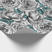 Papier Cadeau Roses blanches avec feuilles bleus (Coin)