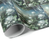 Papier Cadeau Roses Blanches Dans Le Jardin Magique (Coin rond)