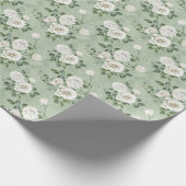 Papier Cadeau Roses blanches en vert clair (Coin)
