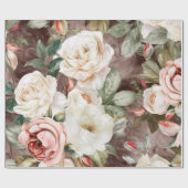Papier Cadeau Roses blanches et roses blanches Vintages (Plat)