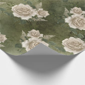 Papier Cadeau Roses blanches sur vert (Coin)