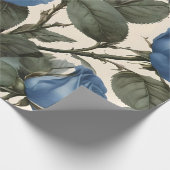 Papier Cadeau Roses Bleus Et Feuilles Verts, (Coin)