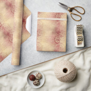 Papier Cadeau roses bordeaux vintages et damas baroque d'or