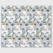 Papier Cadeau Roses d'aquarelle bleu et blanc (Plat)