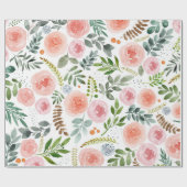 Papier Cadeau Roses d'aquarelle et Feuilles de verdure  (Plat)