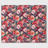 Papier Cadeau Roses d'aquarelle (foncé) (Plat)