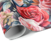 Papier Cadeau Roses d'aquarelle (foncé) (Coin rond)