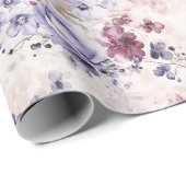 Papier Cadeau Roses d'aquarelle romantique violet (Coin rond)