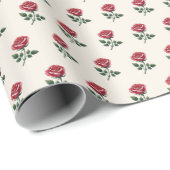 Papier Cadeau Roses d'aquarelle rose féminine sur Crème douce (Coin rond)