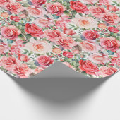 Papier Cadeau Roses d'aquarelle rose romantique (Coin)