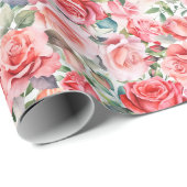 Papier Cadeau Roses d'aquarelle rose romantique (Coin rond)
