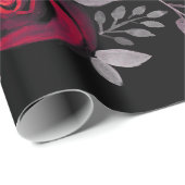Papier Cadeau Roses d'aquarelle, roses rouges sur noir (Coin rond)