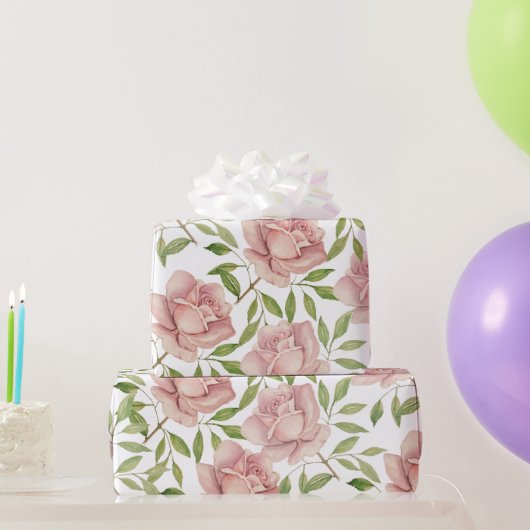 Papier Cadeau Roses d'aquarelle violet (Cadeaux de fête)