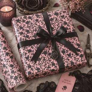 Papier Cadeau Roses de cimetière gothique rose et noir